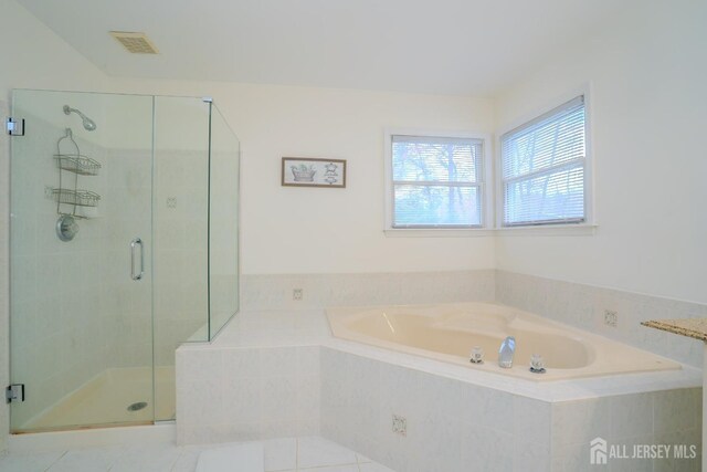 3 Clark Ct, Monroe, NJ 08831 - bathroom featuring a bath, tile patterned flooring, visible vents, and a stall shower