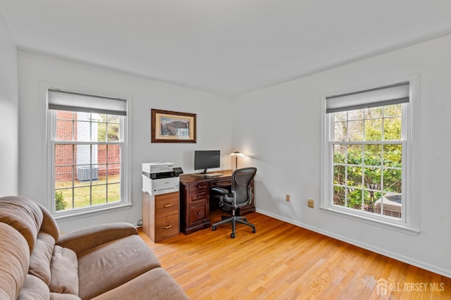 office featuring light hardwood / wood-style flooring and a healthy amount of sunlight