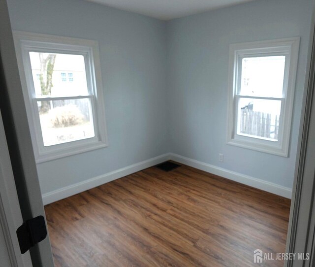 spare room featuring plenty of natural light and dark hardwood / wood-style floors