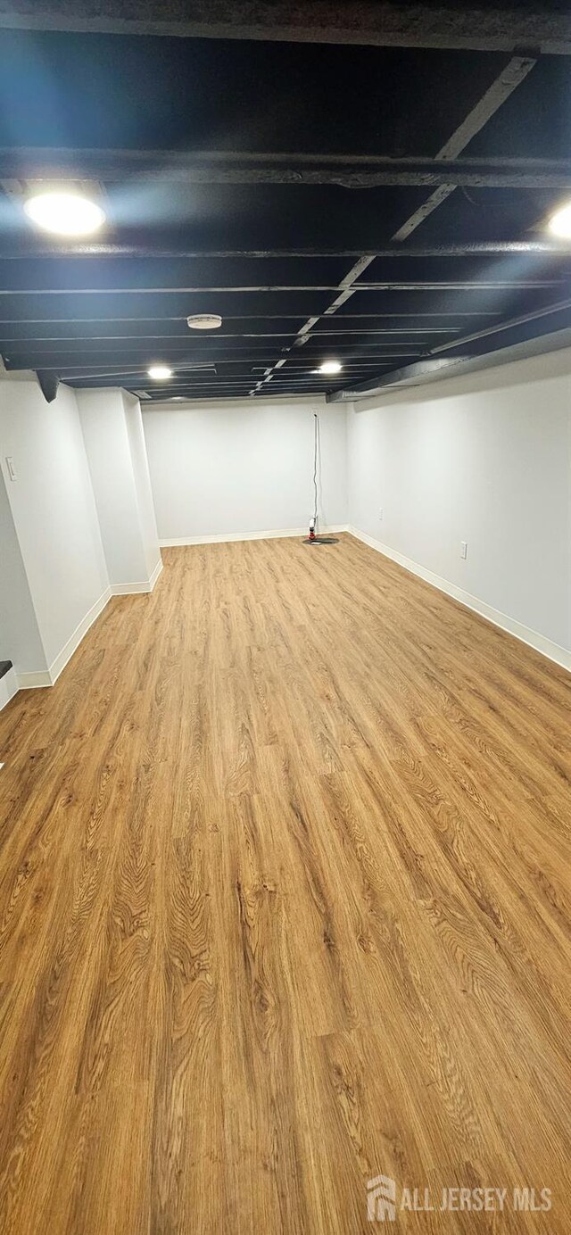 basement featuring light hardwood / wood-style floors