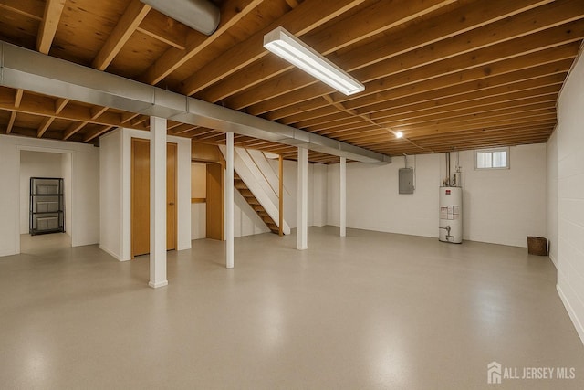199 N Brook Dr N, Milltown, NJ 08850 - basement with water heater, electric panel, and stairs
