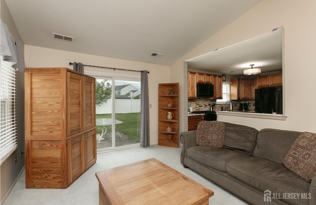 71 S Sagamore Ave, Edison, NJ 08820 - living area featuring vaulted ceiling and light carpet