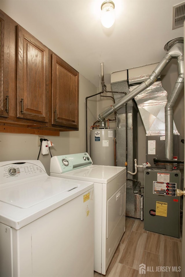 71 S Sagamore Ave, Edison, NJ 08820 - laundry room with washing machine and dryer, electric water heater, cabinet space, and light wood finished floors