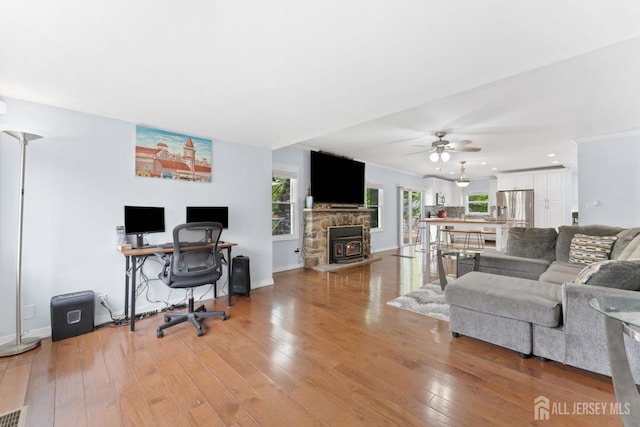 9 Hatakawana Ter, Mount Olive, NJ 07828 - living area with ceiling fan, light wood-type flooring, baseboards, an office area, and recessed lighting