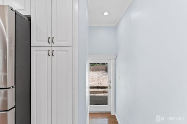 9 Hatakawana Ter, Mount Olive, NJ 07828 - hallway featuring wood finished floors, baseboards, and recessed lighting