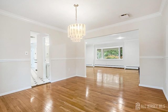 15 Meredith Rd, Edison, NJ 08817 - unfurnished room featuring a chandelier, hardwood / wood-style flooring, crown molding, baseboards, and a baseboard radiator