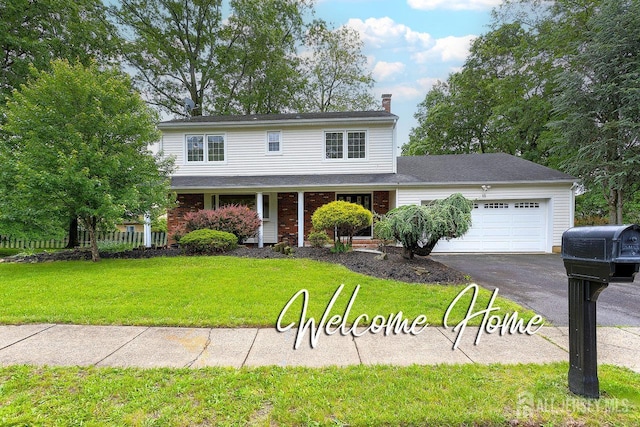 15 Meredith Rd, Edison, NJ 08817 - traditional-style home featuring an attached garage, driveway, a chimney, a front yard, and covered porch