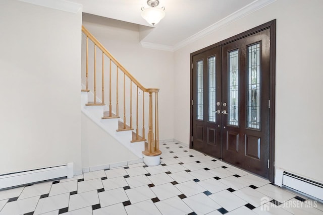 15 Meredith Rd, Edison, NJ 08817 - entrance foyer featuring a baseboard heating unit, ornamental molding, and stairway