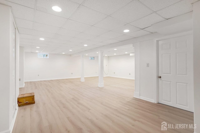 15 Meredith Rd, Edison, NJ 08817 - basement featuring light wood-style flooring, recessed lighting, a drop ceiling, and baseboards