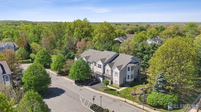 aerial perspective of suburban area with a heavily wooded area