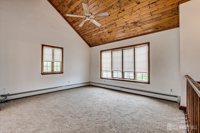 221 S Pine Ave S, South Amboy, NJ 08879 - carpeted spare room featuring plenty of natural light, high vaulted ceiling, wood ceiling, and a ceiling fan