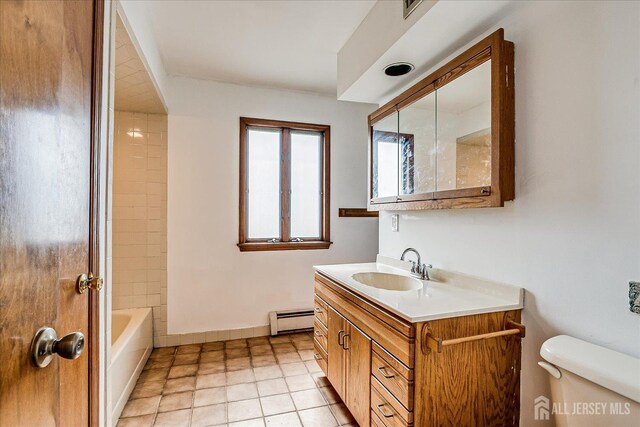 221 S Pine Ave S, South Amboy, NJ 08879 - full bathroom featuring a baseboard radiator, vanity, and tile patterned floors