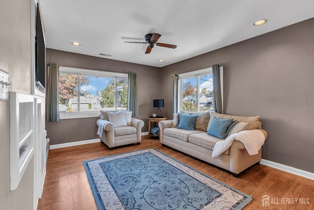 living room with baseboards, visible vents, and a wealth of natural light