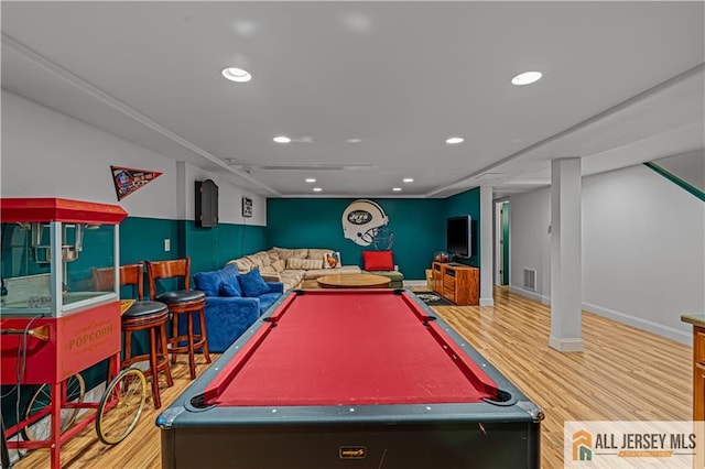 57 Patton Dr, East Brunswick, NJ 08816 - rec room with wood finished floors, recessed lighting, baseboards, and billiards table