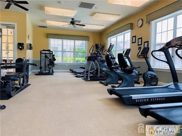 2116 Edward Stec Blvd, Edison, NJ 08837 - workout area with ceiling fan, visible vents, baseboards, and carpet