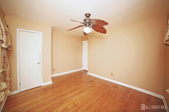 spare room featuring ceiling fan and light hardwood / wood-style floors