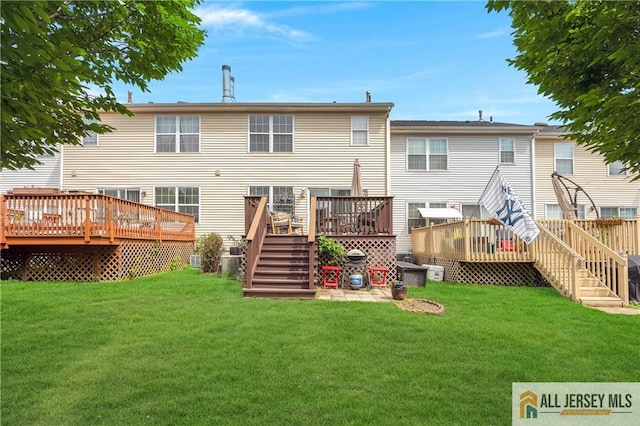 20 Karwatt Ct, Sayreville, NJ 08872 - rear view of property with stairs, a wooden deck, and a yard