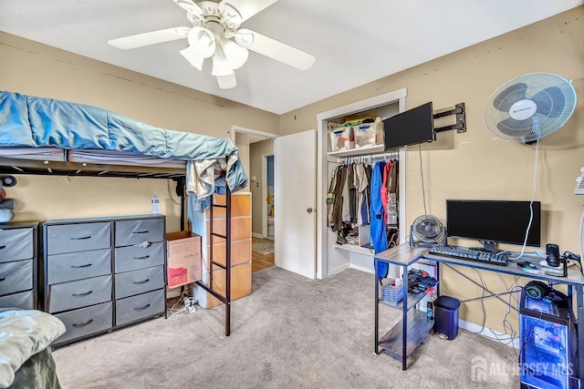 30 Falmouth Rd, Iselin, NJ 08830 - bedroom with carpet floors, a closet, an office area, and a ceiling fan