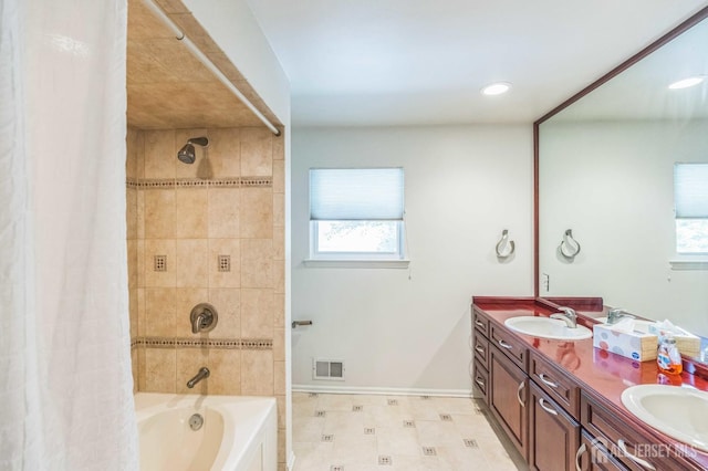 45 S Brook Dr, Milltown, NJ 08850 - bathroom with shower / bath combo, double vanity, and recessed lighting