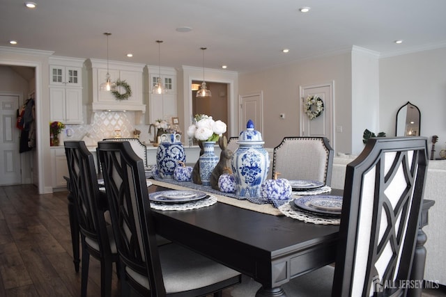 3504 Charleston Dr, Monroe, NJ 08831 - dining space with dark wood finished floors, recessed lighting, and ornamental molding