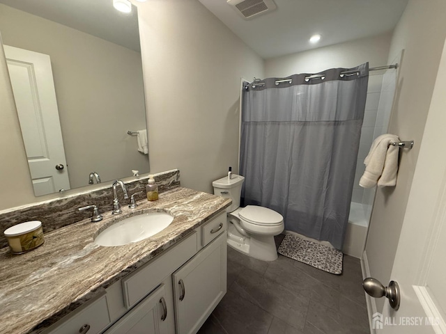 3504 Charleston Dr, Monroe, NJ 08831 - full bath with vanity, shower / bath combination with curtain, toilet, and tile patterned floors