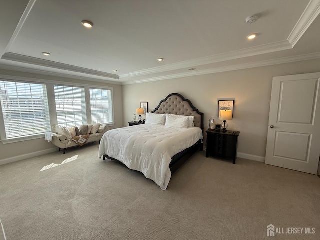 3504 Charleston Dr, Monroe, NJ 08831 - carpeted bedroom with a tray ceiling, crown molding, baseboards, and recessed lighting