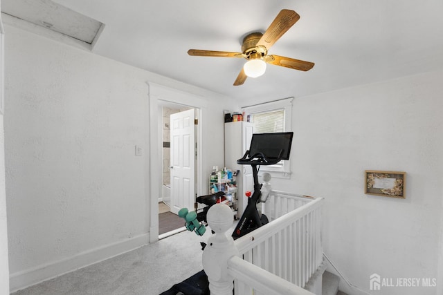 336 S Main St, Milltown, NJ 08850 - workout area with carpet floors, a ceiling fan, and attic access