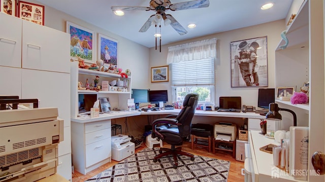 3 Feathertree Ct, Howell, NJ 07731 - office with ceiling fan, light wood-style floors, and recessed lighting