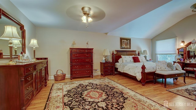 3 Feathertree Ct, Howell, NJ 07731 - bedroom with light wood-style flooring, lofted ceiling, and a ceiling fan