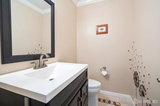 6 Schindler Ct, East Brunswick, NJ 08816 - half bathroom featuring vanity, crown molding, and tile patterned floors