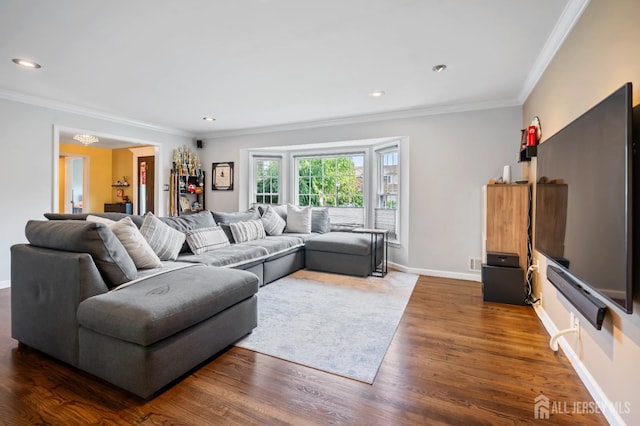 6 Schindler Ct, East Brunswick, NJ 08816 - living room with wood finished floors, crown molding, and recessed lighting