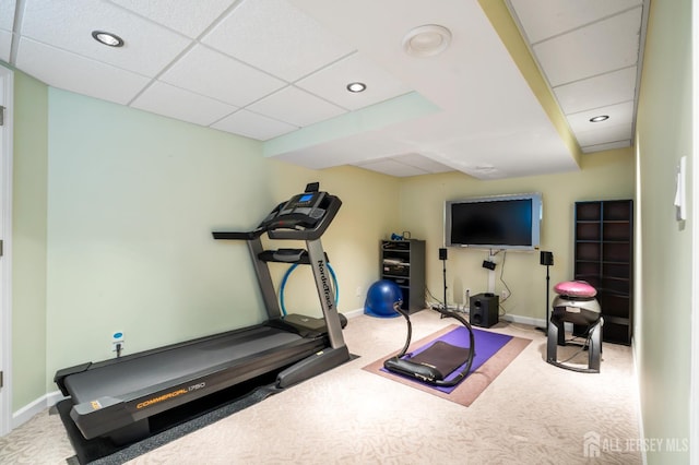 6 Schindler Ct, East Brunswick, NJ 08816 - workout room with carpet floors, a drop ceiling, and recessed lighting