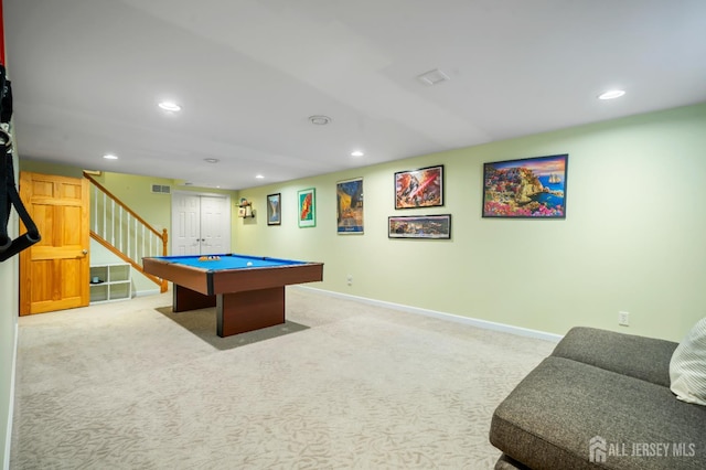 6 Schindler Ct, East Brunswick, NJ 08816 - rec room featuring recessed lighting, light carpet, and pool table