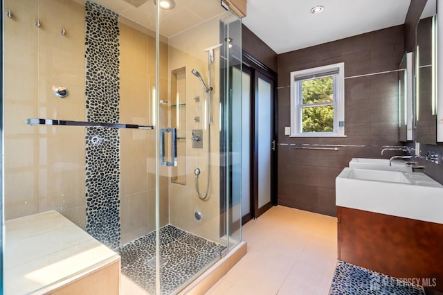 6 Schindler Ct, East Brunswick, NJ 08816 - bathroom with double vanity, a shower stall, and recessed lighting