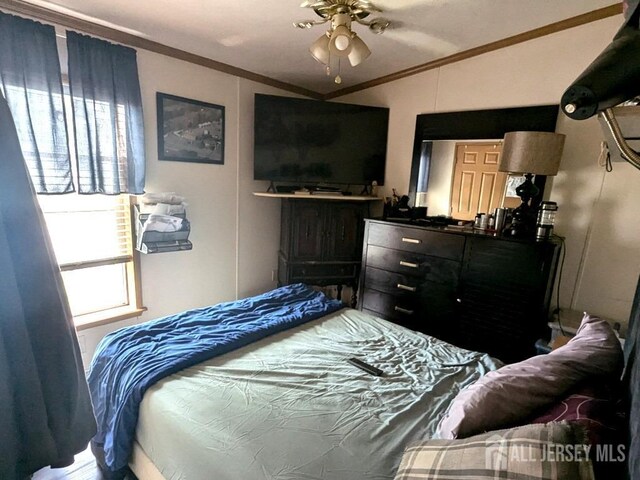 bedroom with crown molding