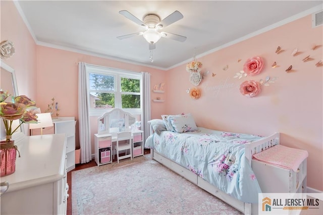 43 S Brook Dr, Milltown, NJ 08850 - bedroom featuring ornamental molding and a ceiling fan