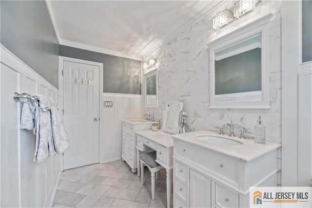 43 S Brook Dr, Milltown, NJ 08850 - full bathroom with two vanities and ornamental molding