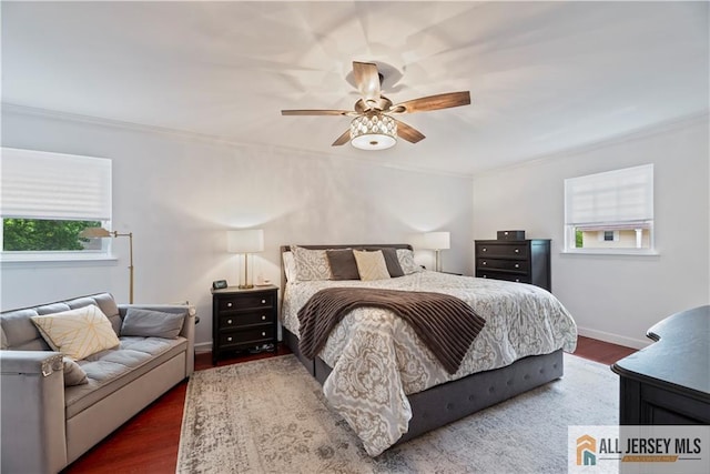 43 S Brook Dr, Milltown, NJ 08850 - bedroom featuring wood finished floors, crown molding, and ceiling fan