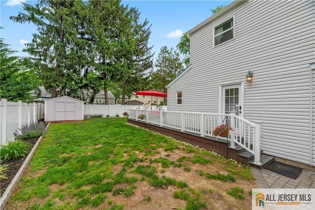 43 S Brook Dr, Milltown, NJ 08850 - fenced backyard featuring a storage unit and a deck