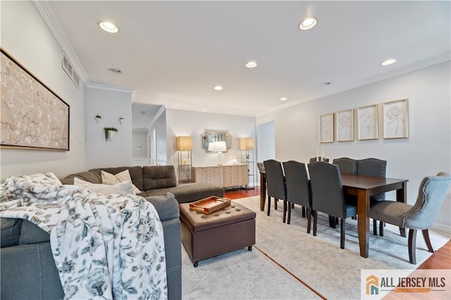 43 S Brook Dr, Milltown, NJ 08850 - living room with ornamental molding, light wood-style floors, and recessed lighting