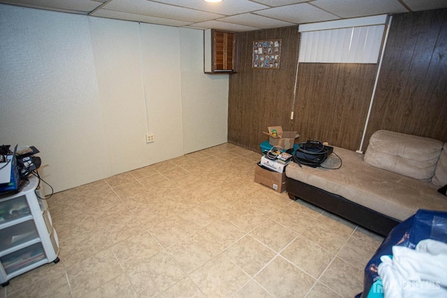 sitting room with wooden walls