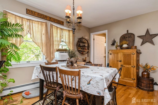 245 S Madison Ave S, Dunellen, NJ 08812 - dining room featuring a baseboard heating unit, light wood-style floors, and cooling unit