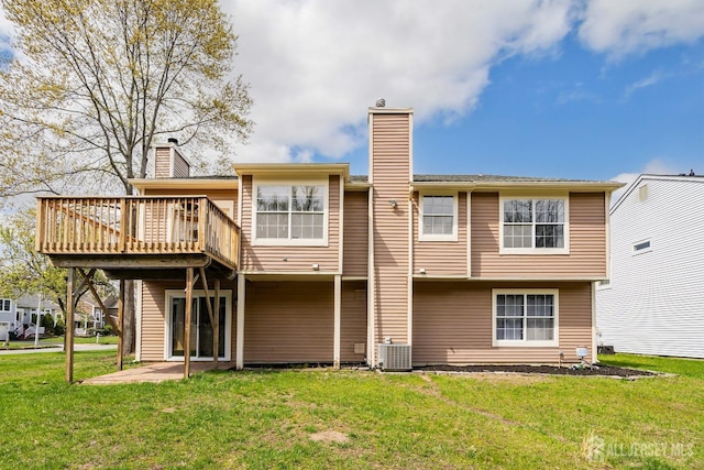 2 Honey Locust Ln, Howell, NJ 07731 - rear view of property with a wooden deck, a yard, a chimney, and a patio