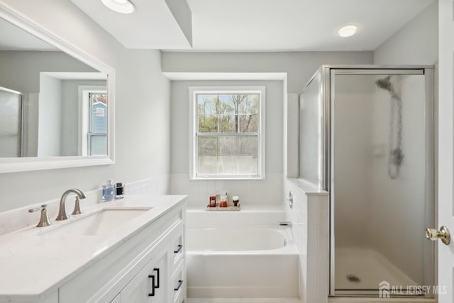2 Honey Locust Ln, Howell, NJ 07731 - bathroom featuring vanity, a stall shower, and a bath