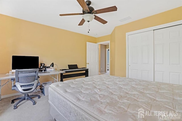 65 Cortland Dr, East Brunswick, NJ 08816 - bedroom featuring carpet, a closet, an office area, and ceiling fan