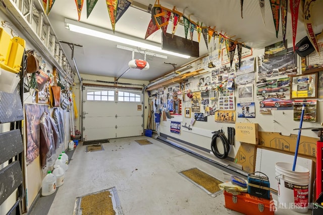 garage with a garage door opener