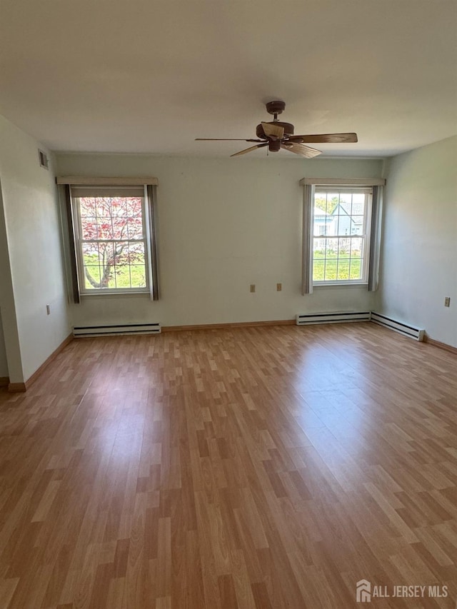 93 Mansfield Ave, Manchester, NJ 08579 - spare room featuring baseboard heating, light wood-type flooring, a baseboard radiator, and ceiling fan