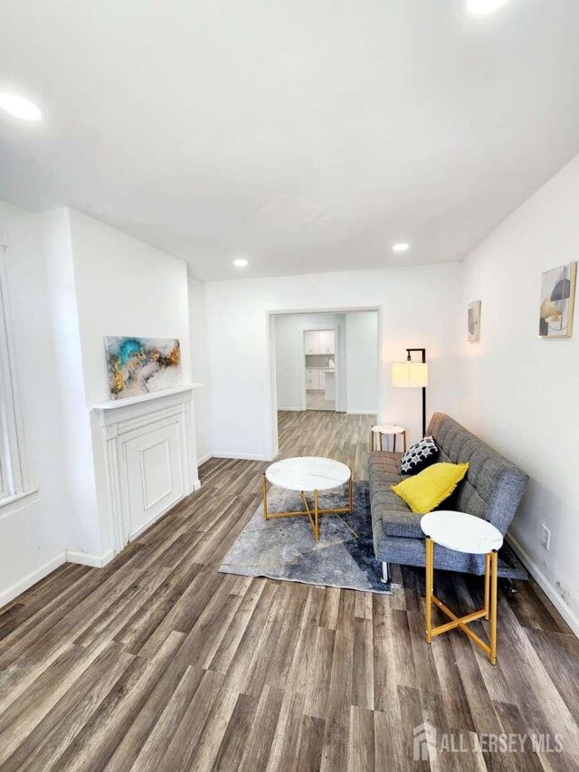 living room featuring dark hardwood / wood-style flooring