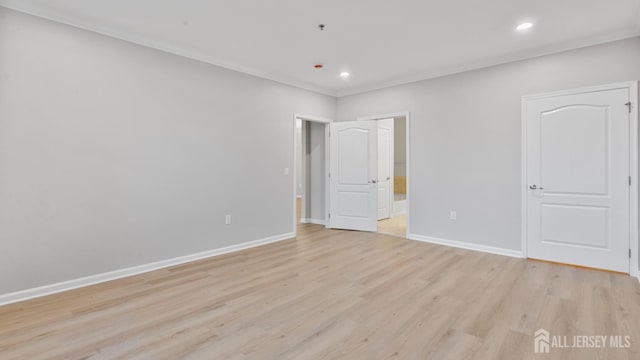 2024 Edward Stec Blvd, Edison, NJ 08837 - unfurnished bedroom with light wood-style floors, recessed lighting, ensuite bath, and ornamental molding