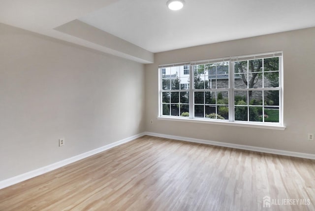 empty room with baseboards and light wood-style flooring